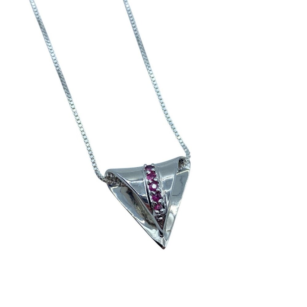 Sterling Silver 925pave Ruby Triangle Pendant Nec… - image 1
